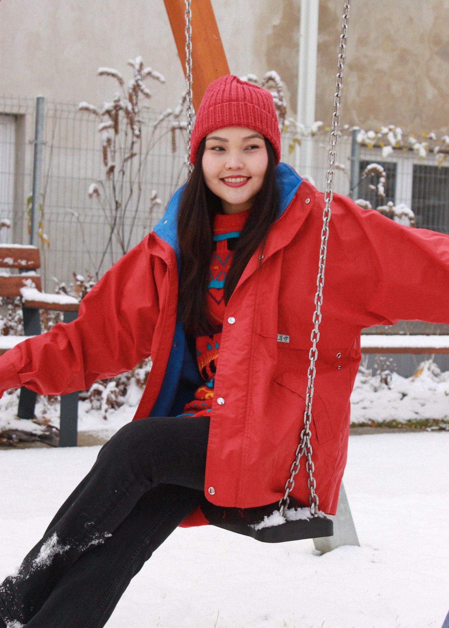 Aigle Red Jacket with Blue Fleece Lining