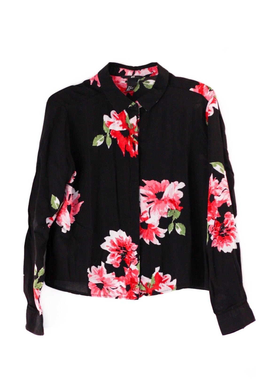 Flower Printed Black Blouse