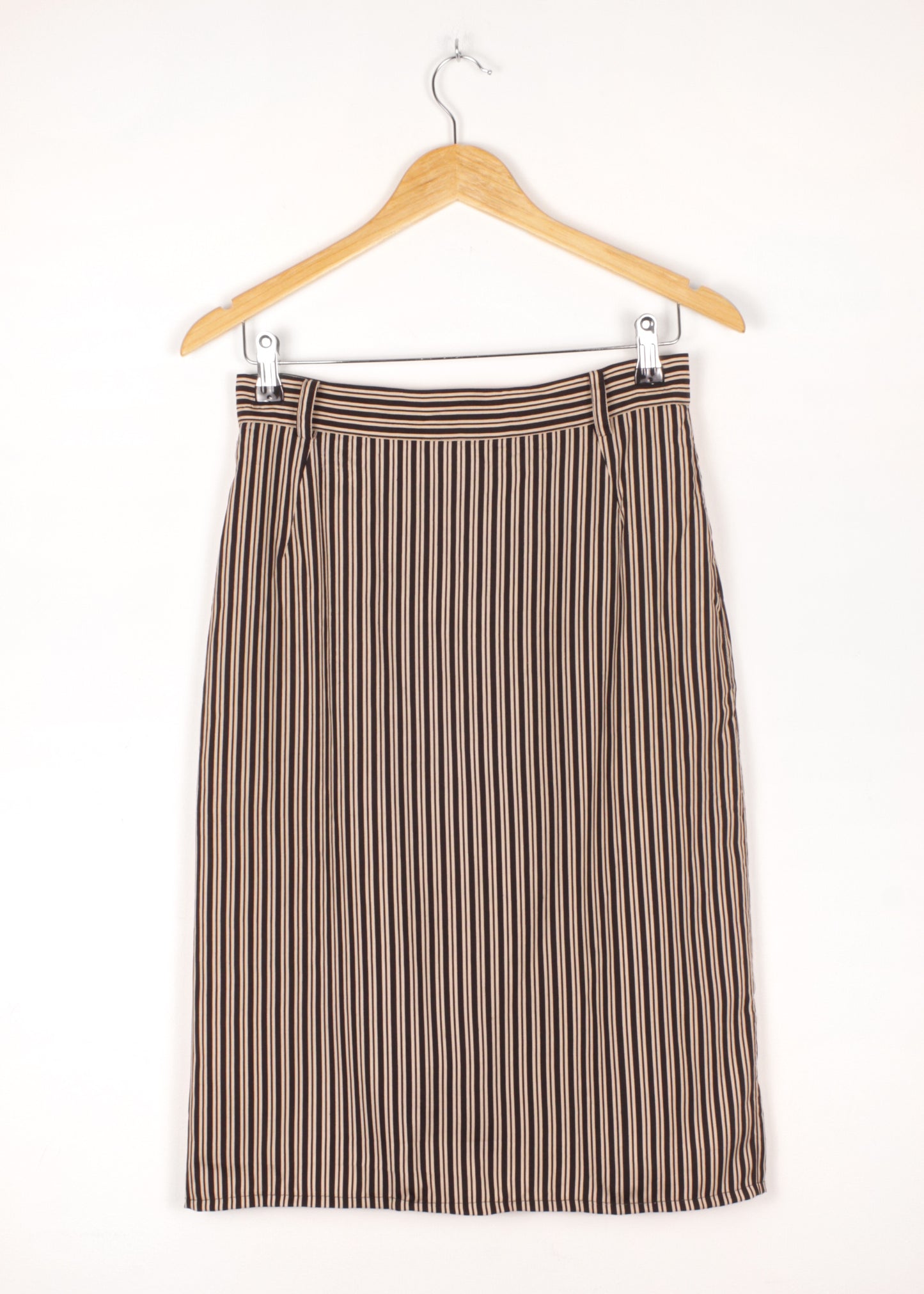 Striped silk pencil skirt in black and beige (with pockets)