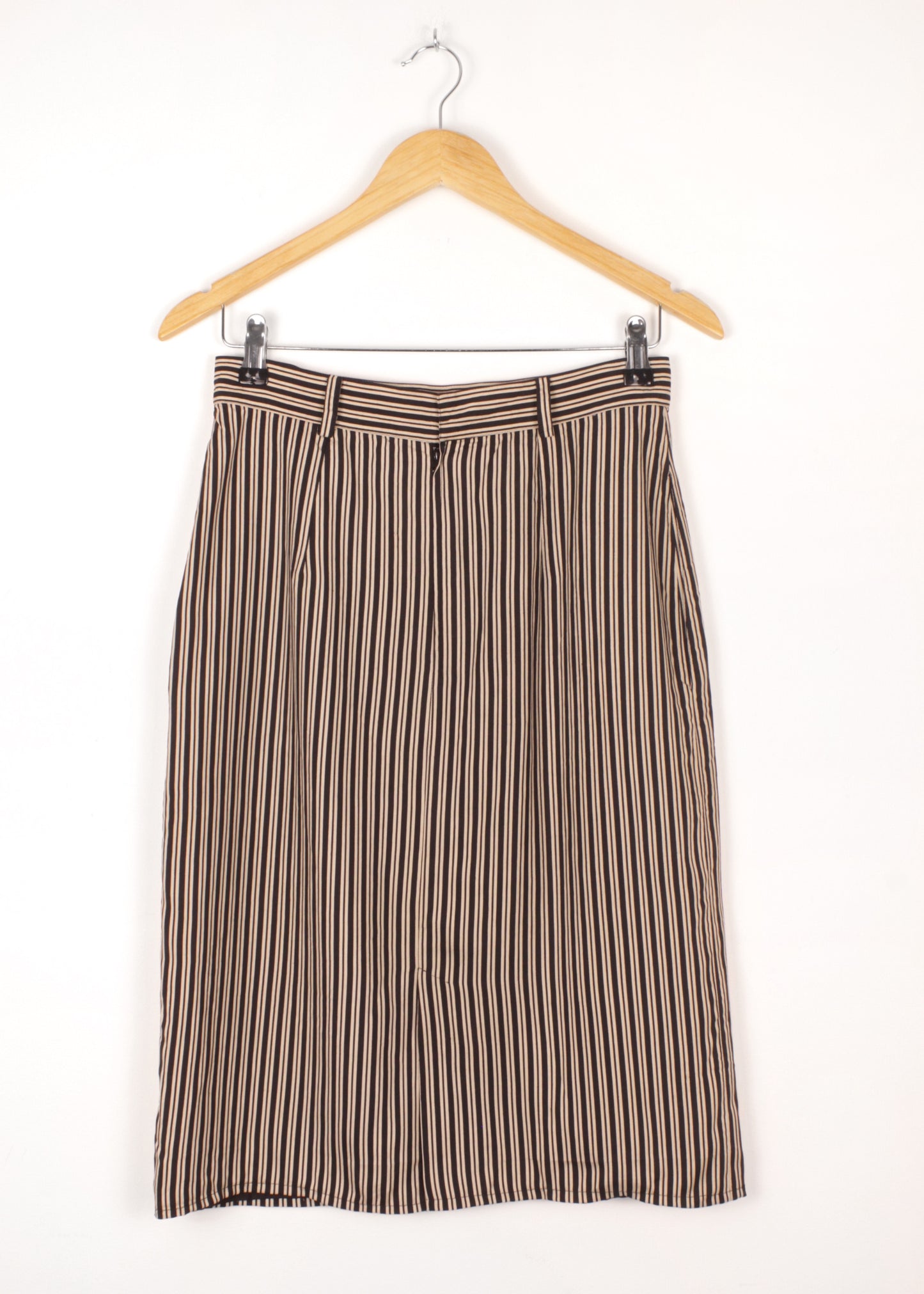 Striped silk pencil skirt in black and beige (with pockets)