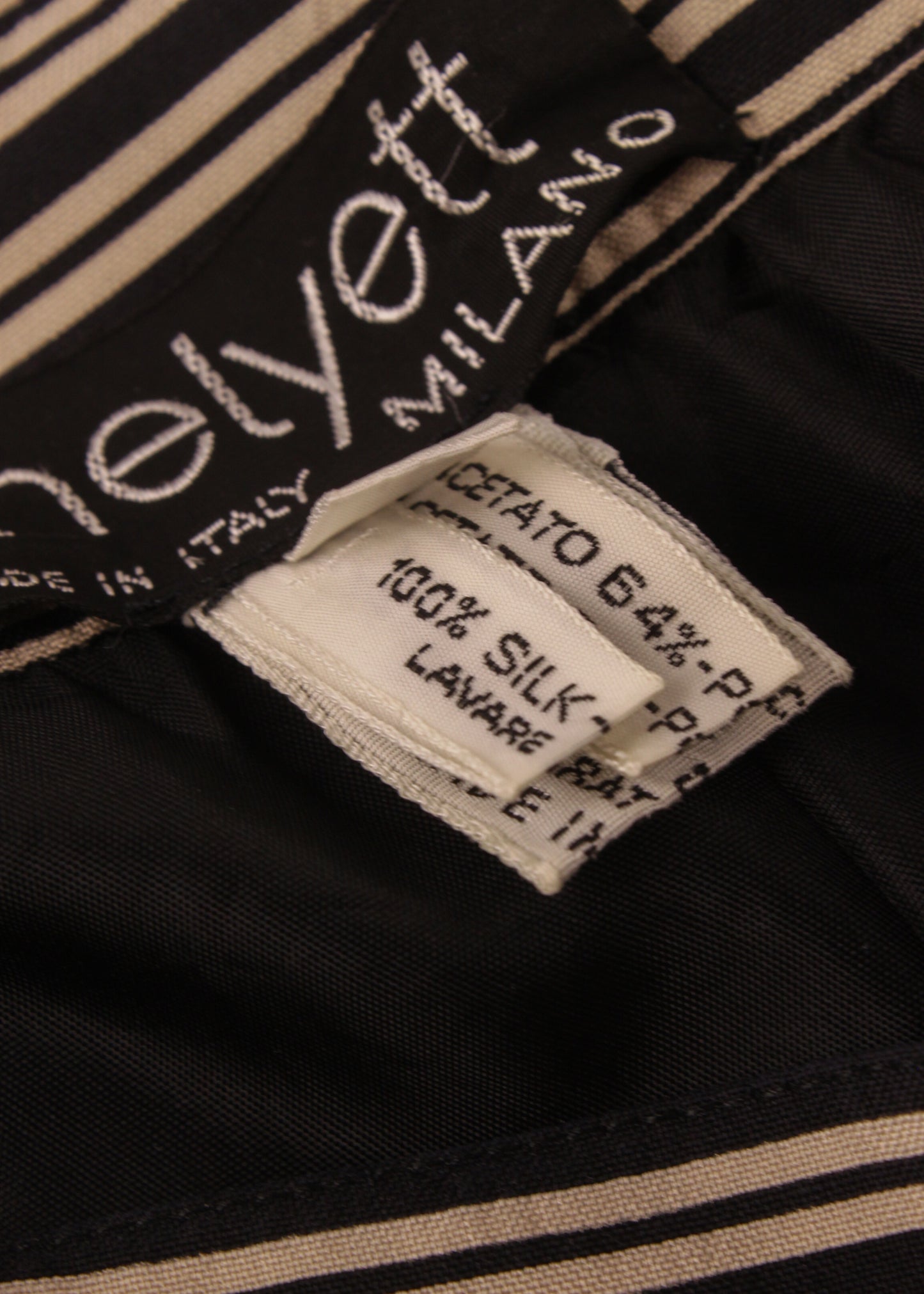Striped silk pencil skirt in black and beige (with pockets)
