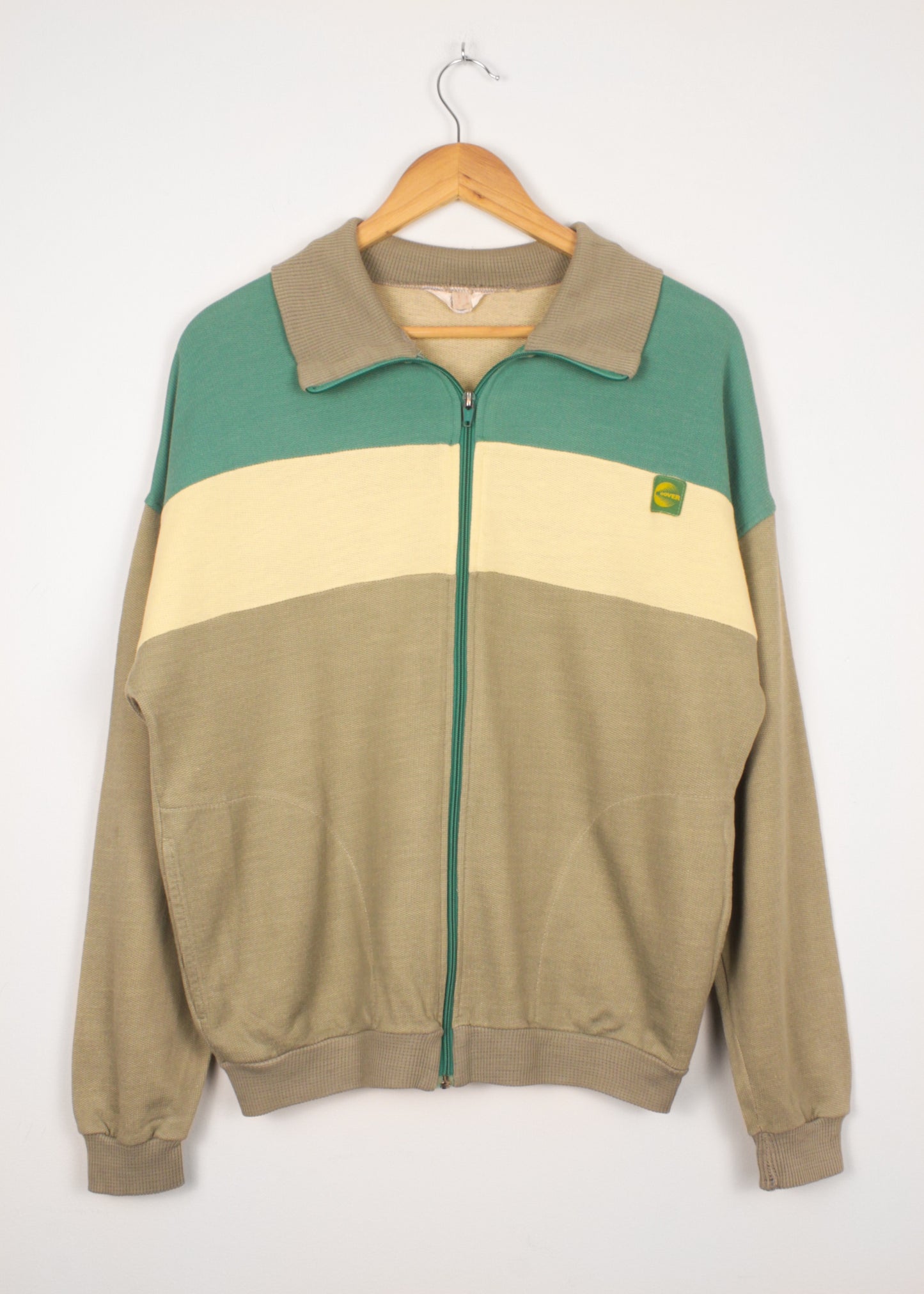 Vintage track jacket in sage green, yellow and green