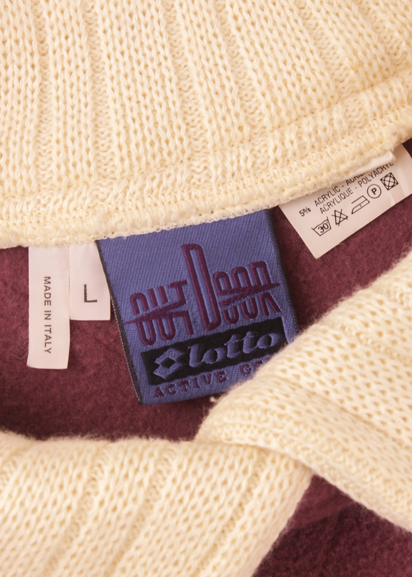 Vintage Lotto fleece in cream and eggplant