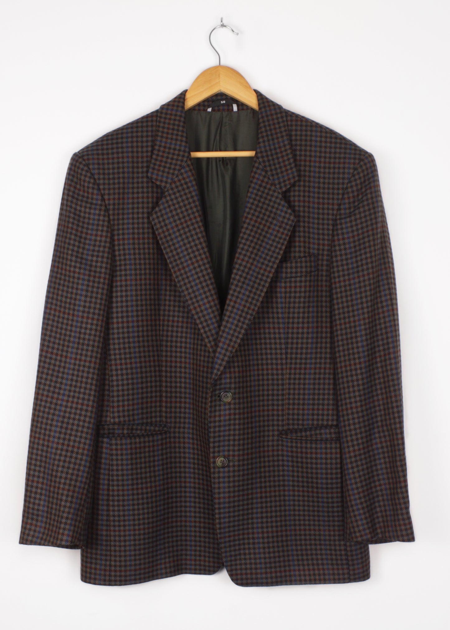 Woolen checked jacket in green, blue, black