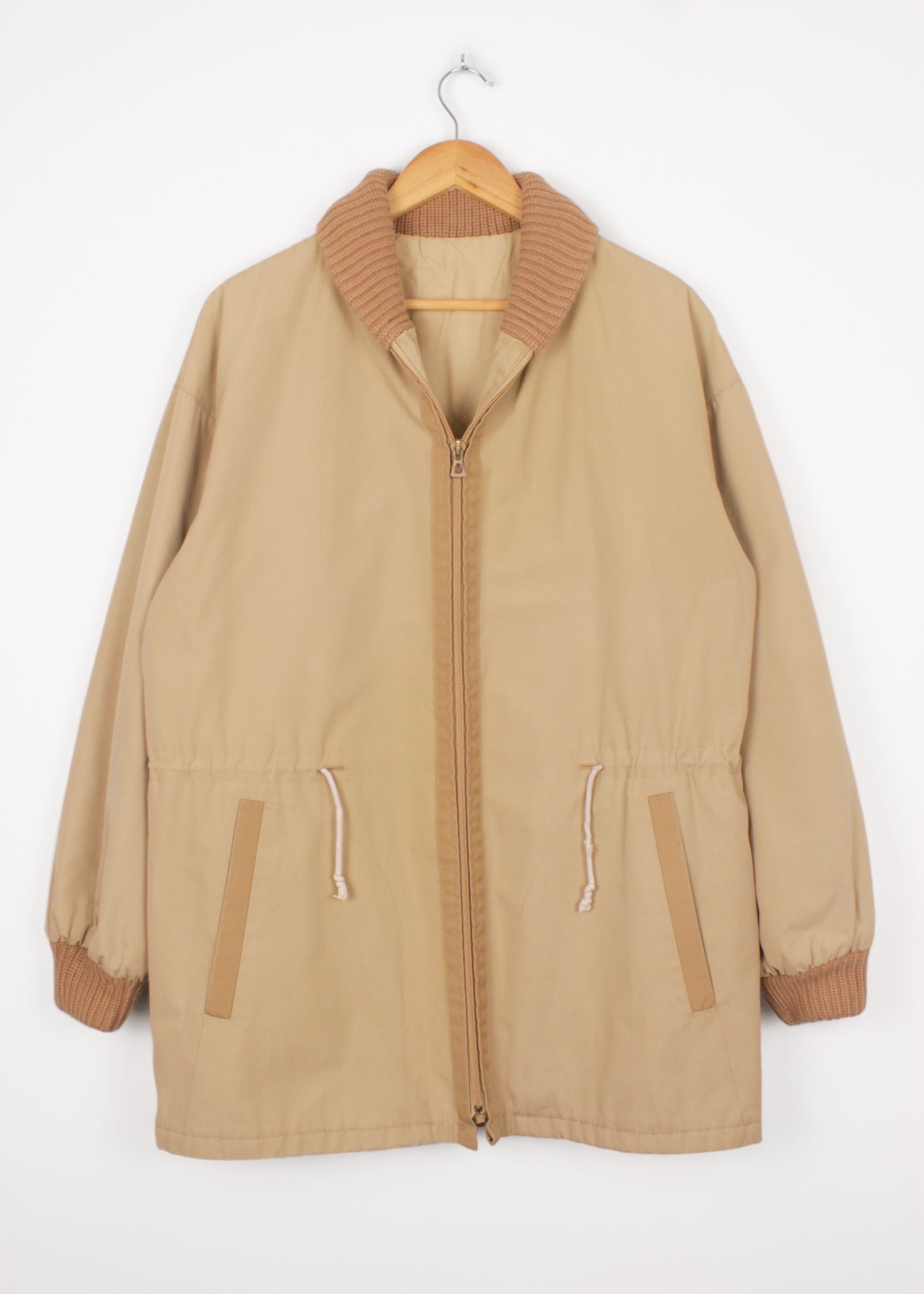 Vintage parka in beige with knit collar