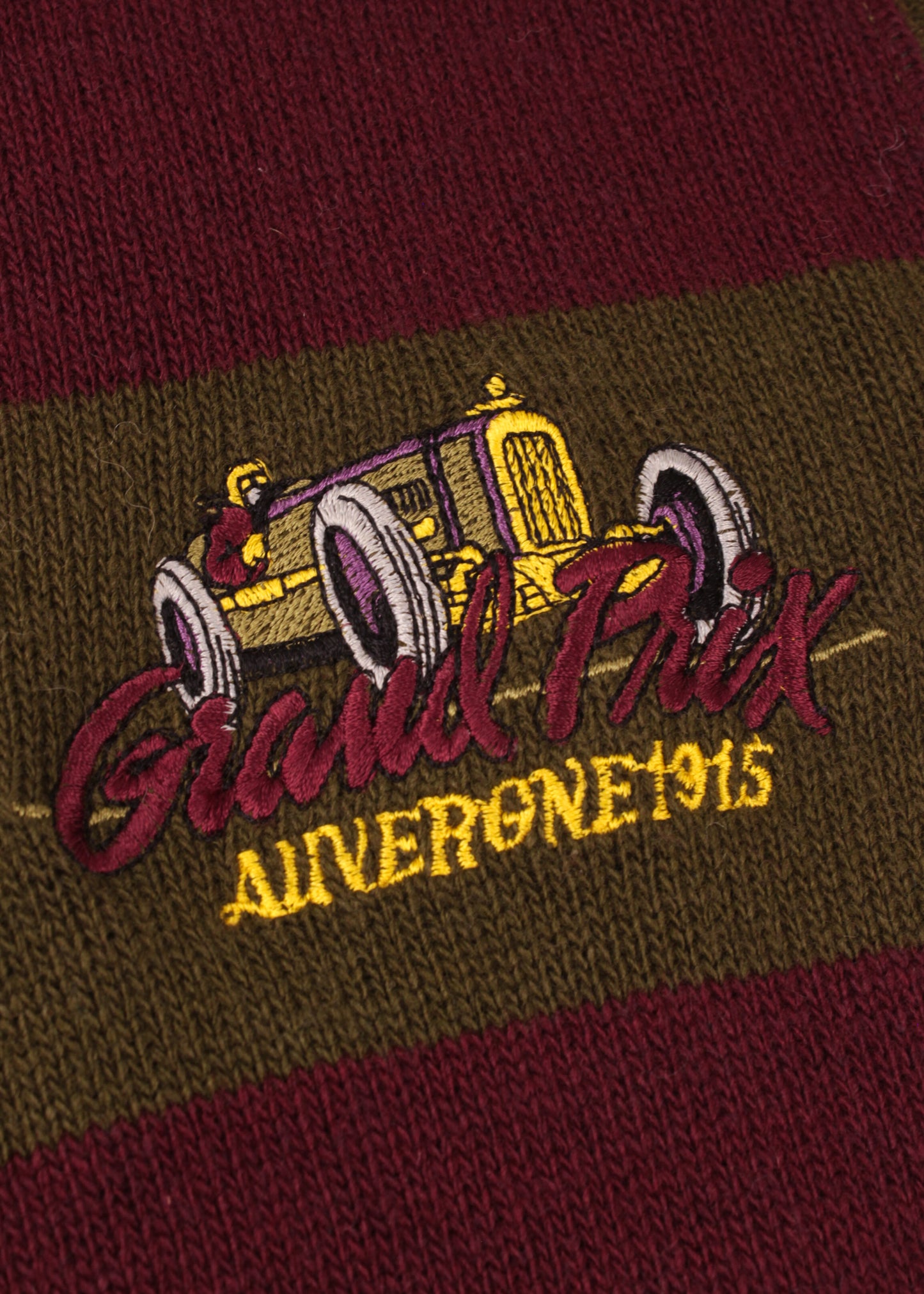 Woolen striped sweater in khaki and burgundy