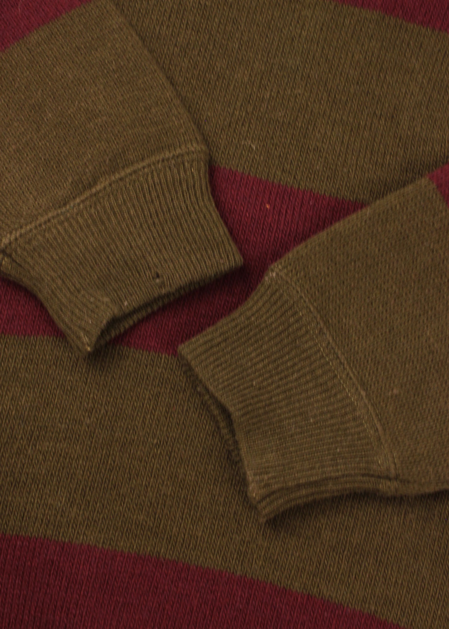Woolen striped sweater in khaki and burgundy