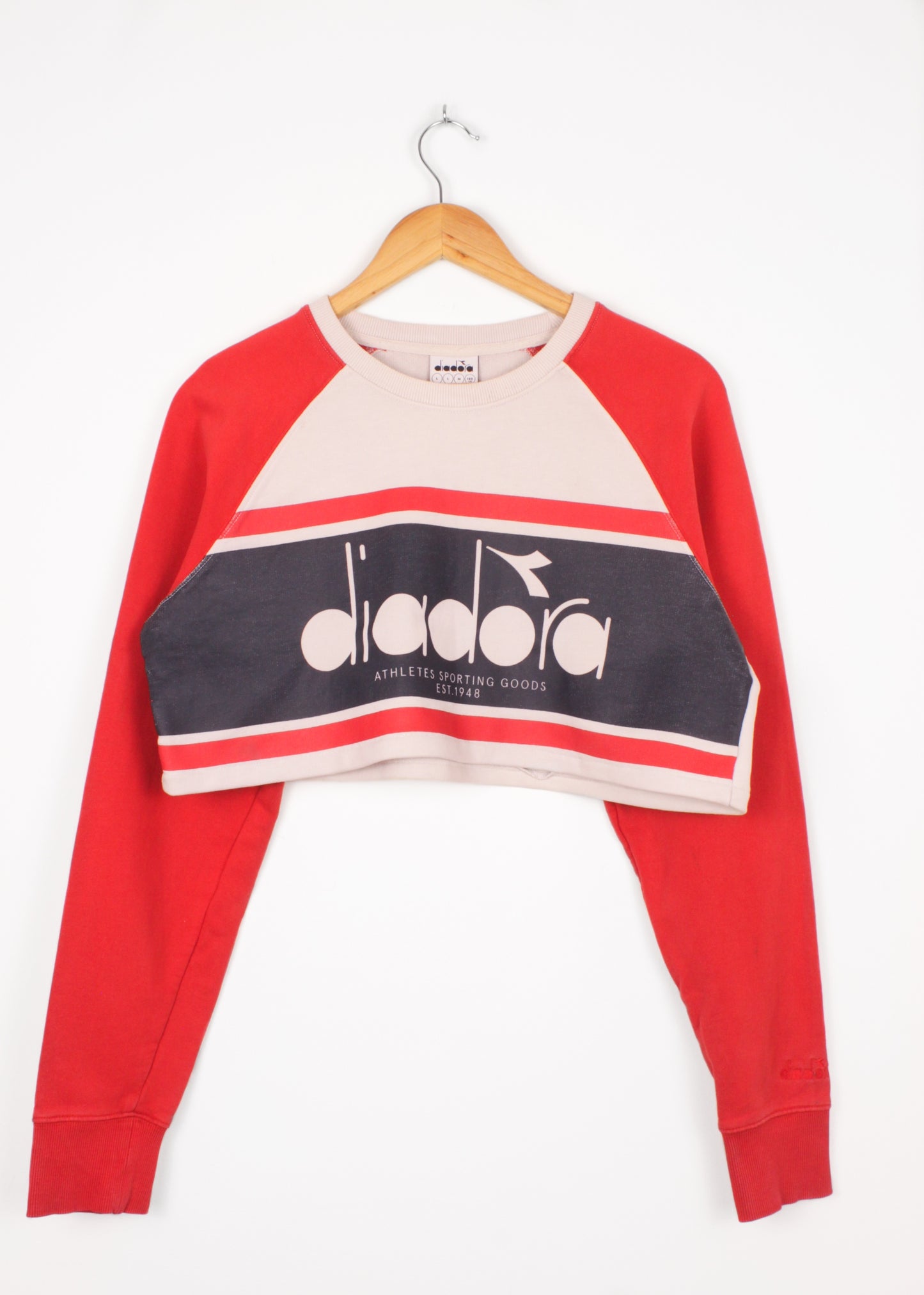 Diadora crop sweatshirt in white and red