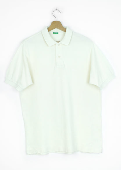 Benetton plain polo t-shirt in cream