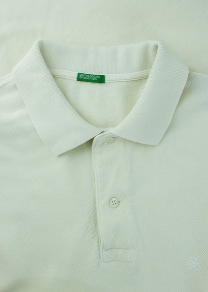 Benetton plain polo t-shirt in cream