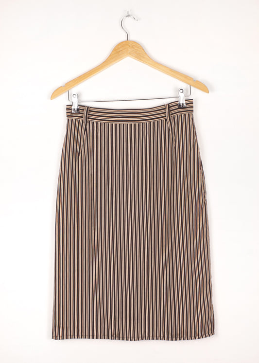 Striped silk pencil skirt in black and beige (with pockets)