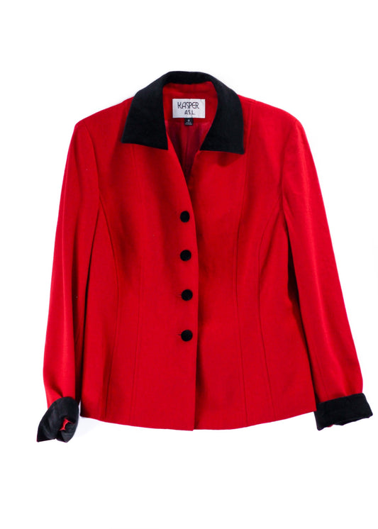 Vintage blazer in red with black collar and cuffs