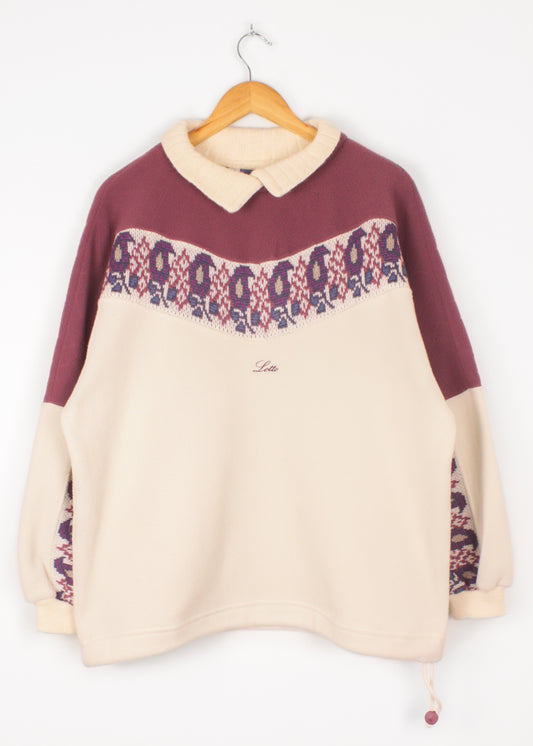 Vintage Lotto fleece in cream and eggplant