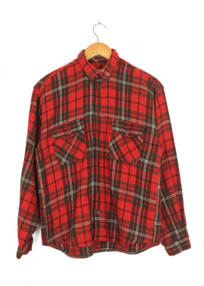 Woolen checked shirt in red and green