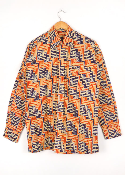 Vintage printed shirt in orange and blue
