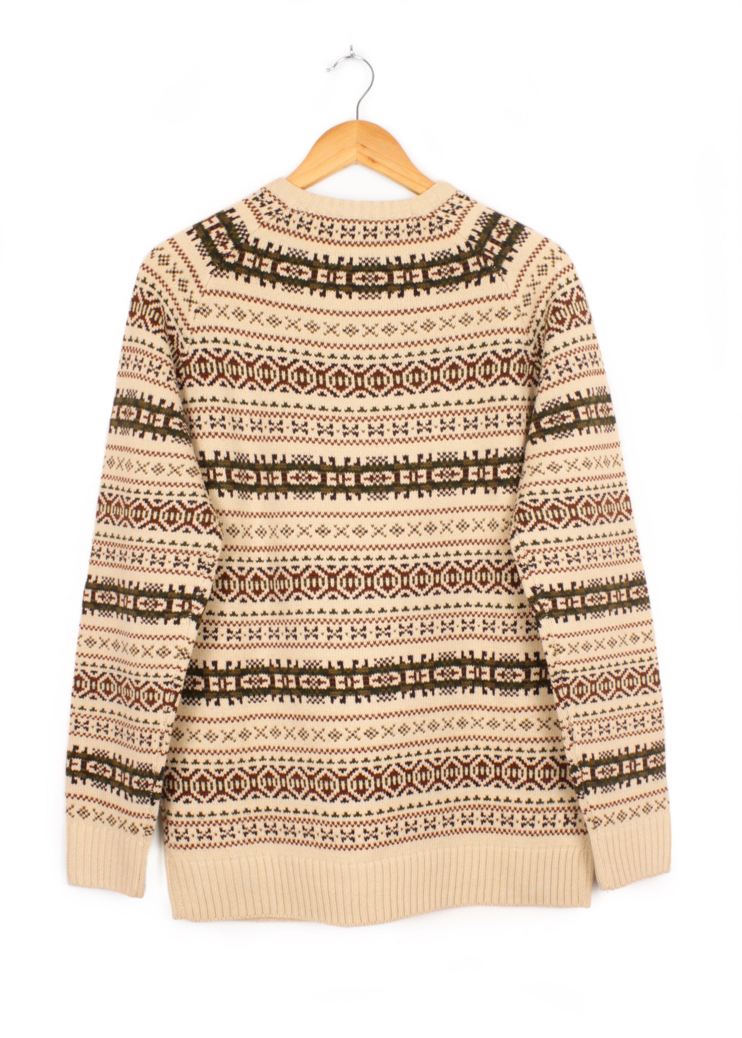 Printed sweater in cream, green, burgundy and navy