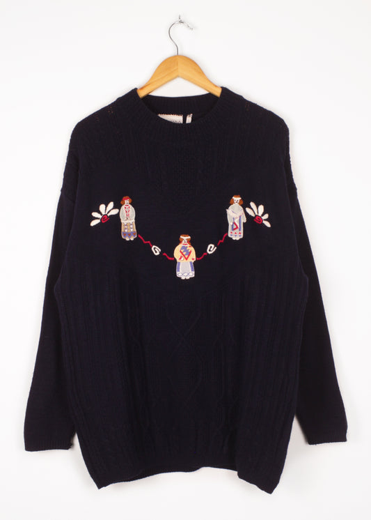 Vintage woolen sweater in navy