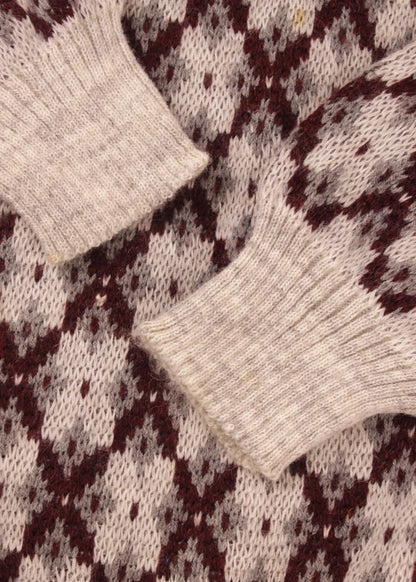 Vintage woolen sweater in cloud grey and burgundy
