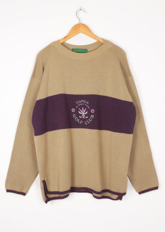 Vintage sweater in sand and purple