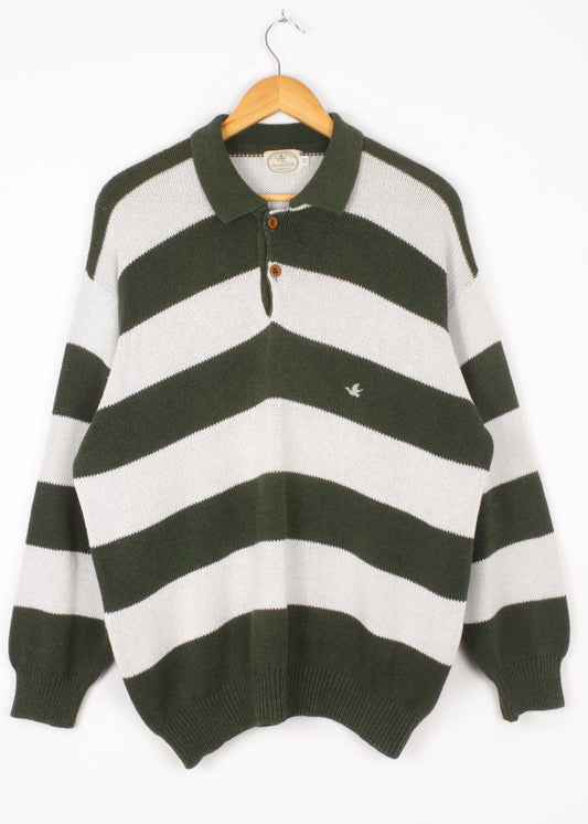 Vintage striped sweater in white and green