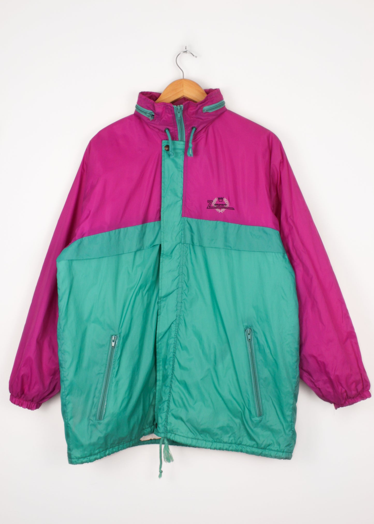 Windbreaker in green and magenta