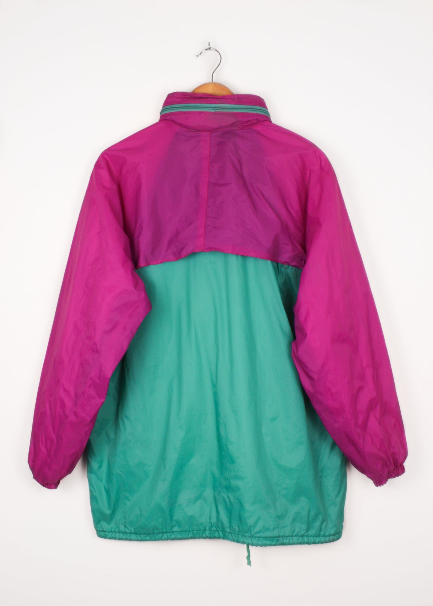 Windbreaker in green and magenta