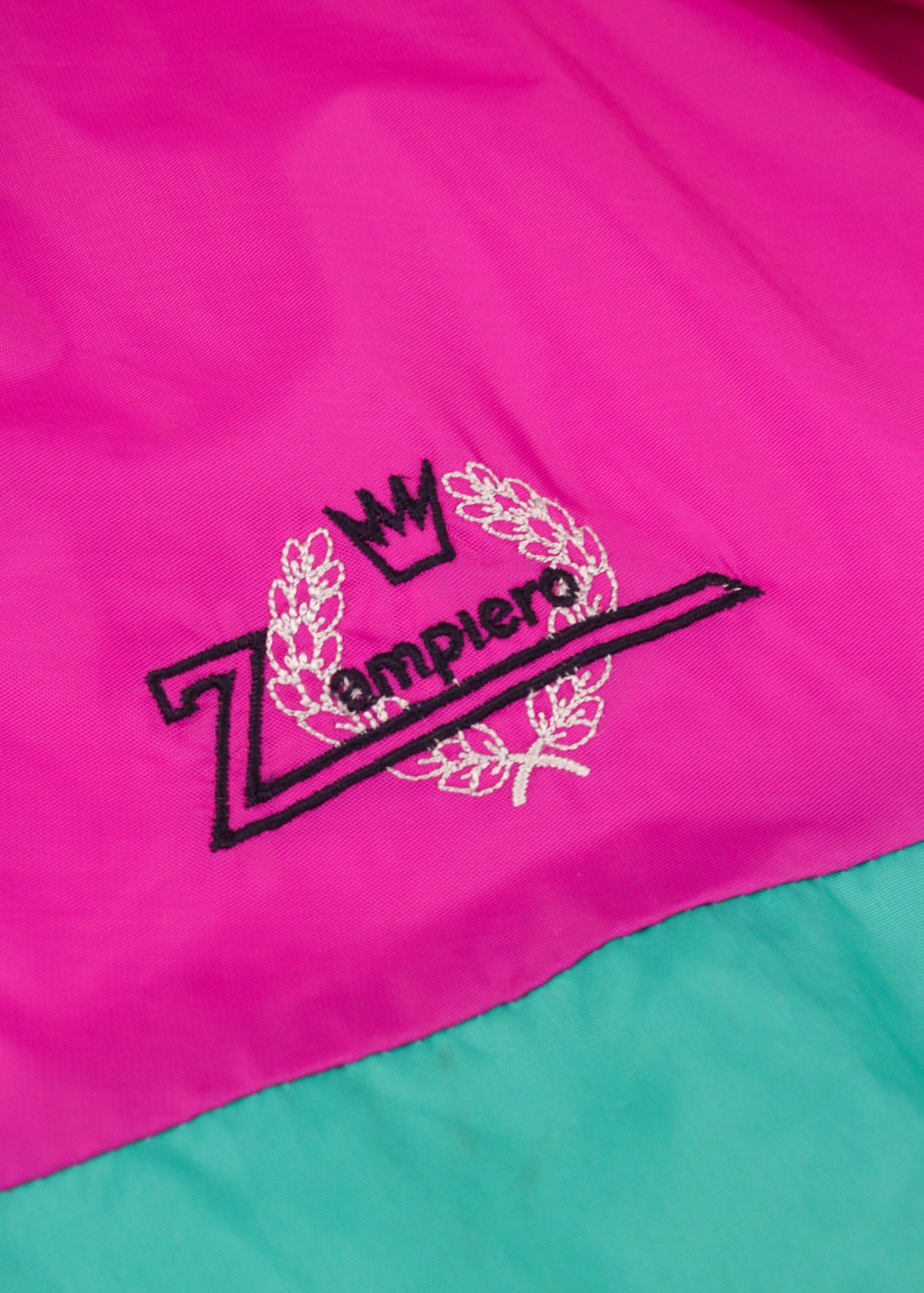Windbreaker in green and magenta