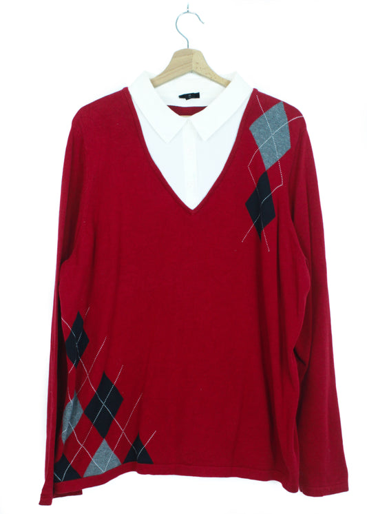 Vintage polo sweater in red with white collar