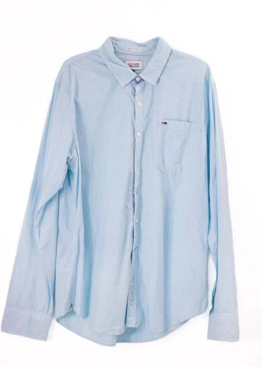 TOMMY HILFIGER Blue and White Striped Long Sleeve Shirt