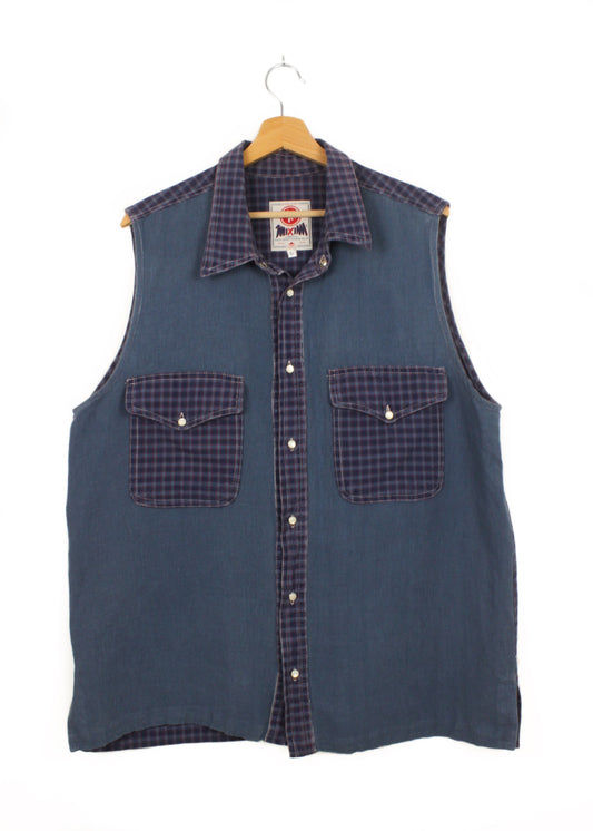 Checked linen vest in blue