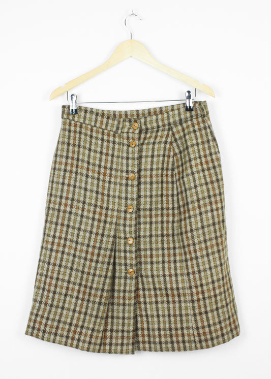 Vintage Wool Checked Skirt in Beige and Brown