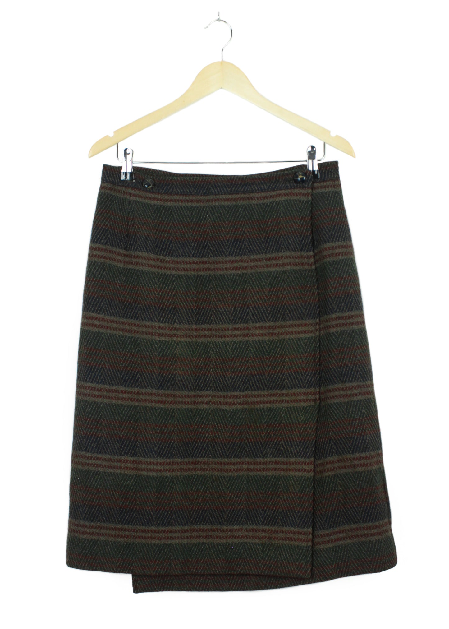 Vintage Woolen Checked Skirt in Green, Blue and Brown