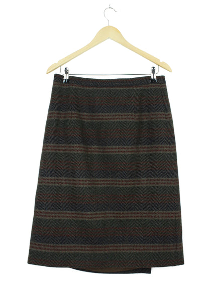 Vintage Woolen Checked Skirt in Green, Blue and Brown