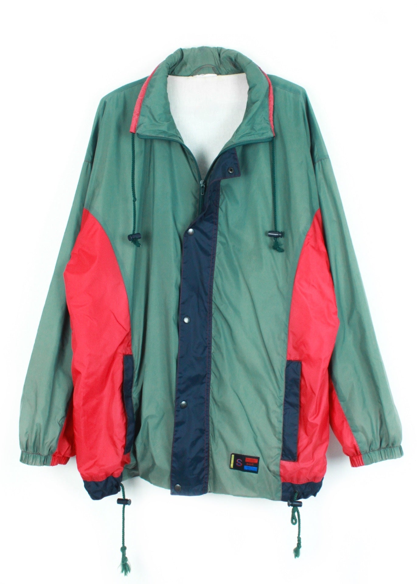 Vintage lehká bunda windbreaker v zelené a červené barvě