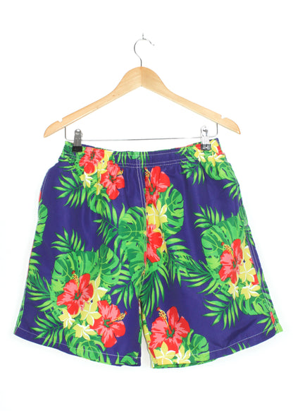 Vintage beach shorts with floral print (with pockets)