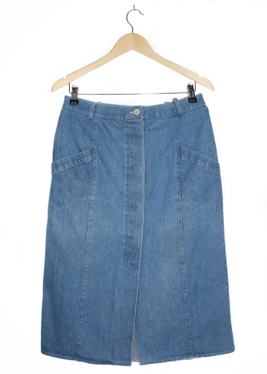 Vintage midi A-line jean skirt in blue