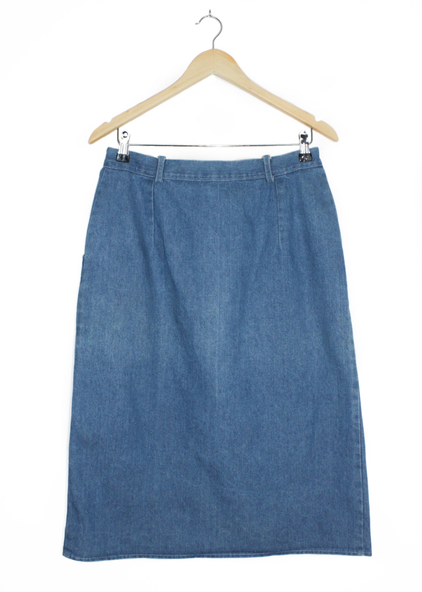 Vintage midi A-line jean skirt in blue