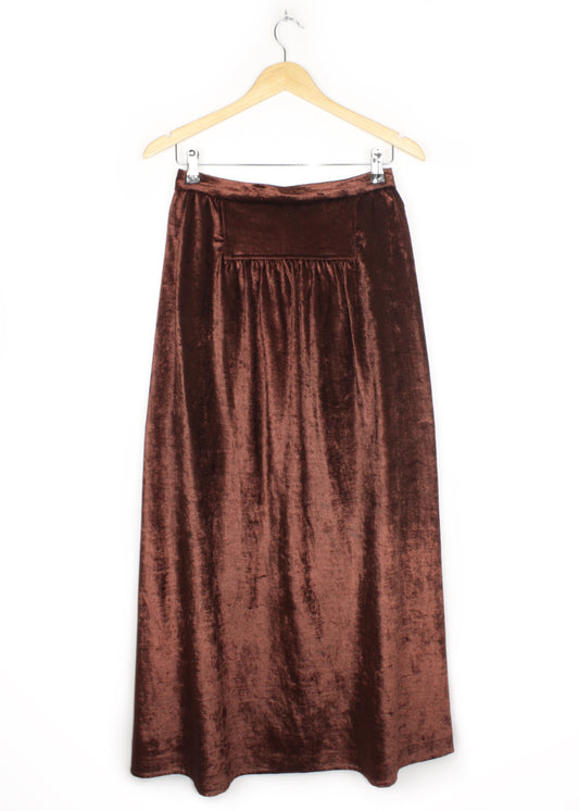 Vintage velvet long circle skirt in brown