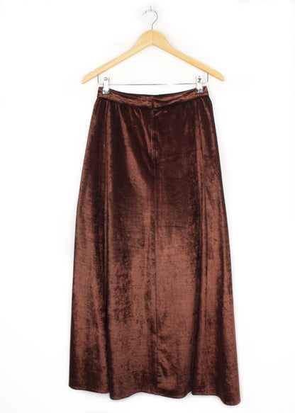 Vintage velvet long circle skirt in brown