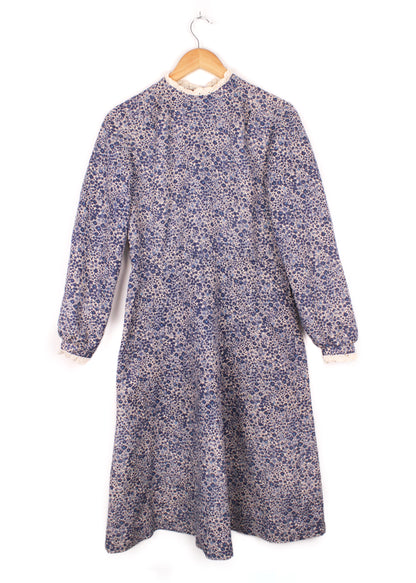 Floral printed dress in cream and blue