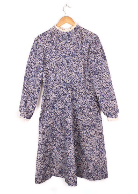 Floral printed dress in cream and blue