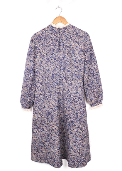 Floral printed dress in cream and blue
