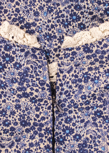 Floral printed dress in cream and blue