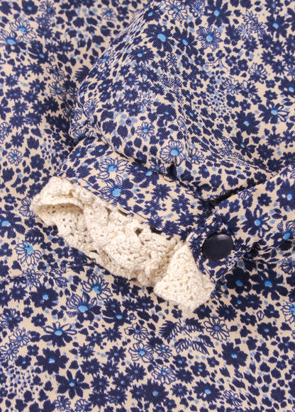 Floral printed dress in cream and blue