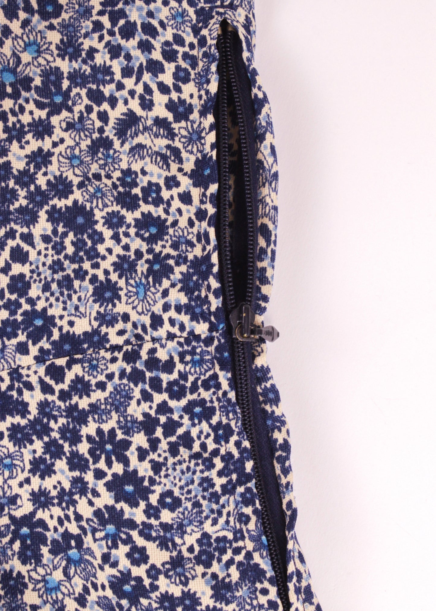 Floral printed dress in cream and blue