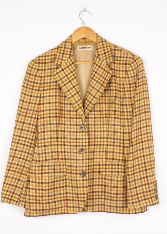 Women's Woolen checked jacket in yellow and brown