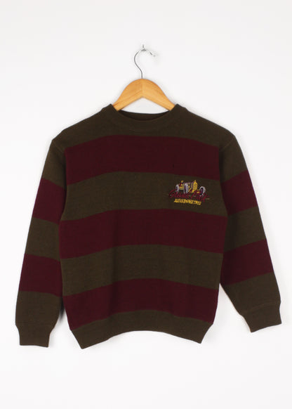 Woolen striped sweater in khaki and burgundy