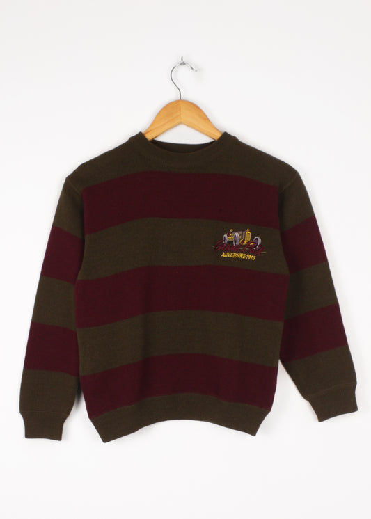 Woolen striped sweater in khaki and burgundy