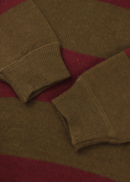 Woolen striped sweater in khaki and burgundy