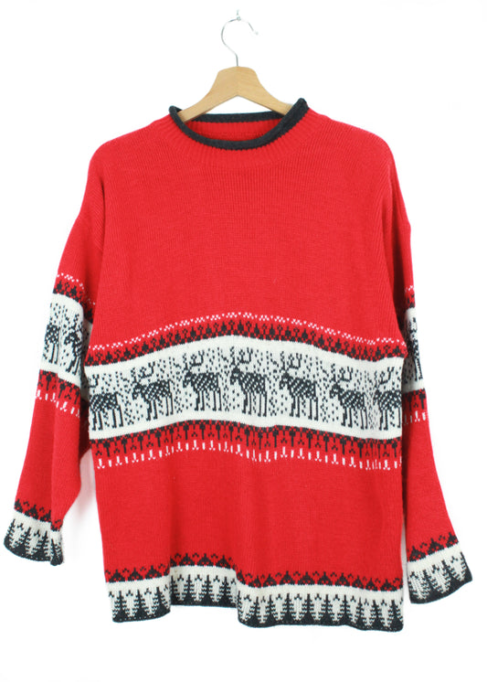 Vintage woolen Christmas knit sweater in red